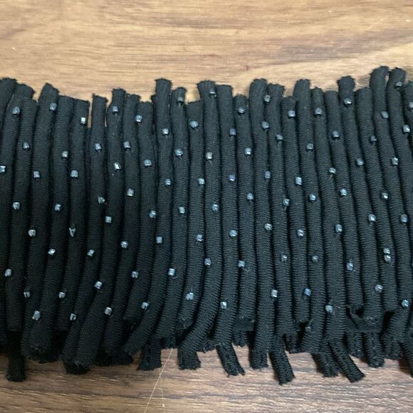 Escada Stretch Belt with Small Silver Sequins on Black Pleated Fabric.  Size 36. - Picture 4 of 6